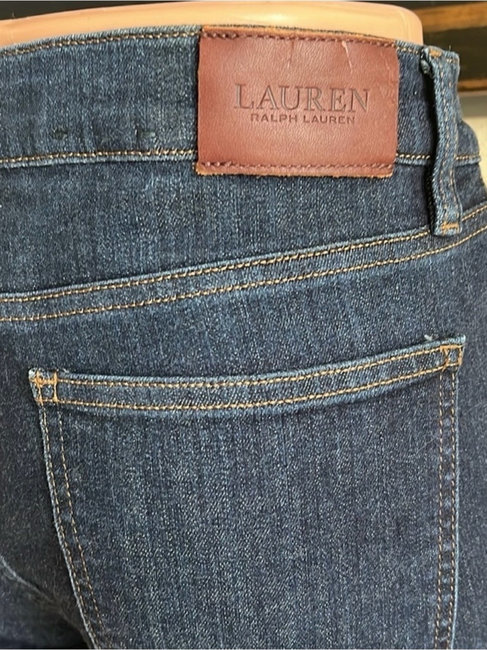 Lauren Ralph Lauren Dark Blue Straight-Leg Jeans with Leather Patch